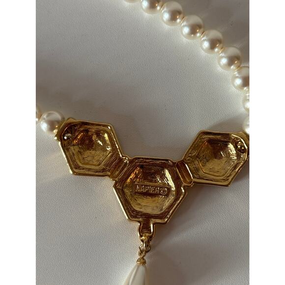 B9 Napier Vintage Necklace Faux Pearl Black Cabochon Art Deco Revival Statement - Picture 7 of 10